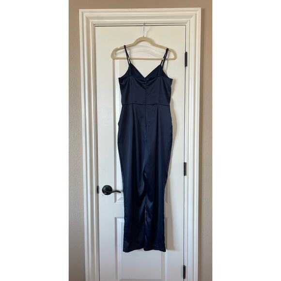 Lulus Touch Of Heaven Blue Satin 2 Pockets  jumpsuit Small - Picture 3 of 10